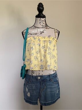 butter yellow garage flowy ditsy floral crop top